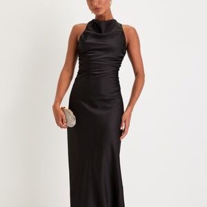 Lulus Effortlessly Sensational Black Satin Backless Maxi Dress - Size M